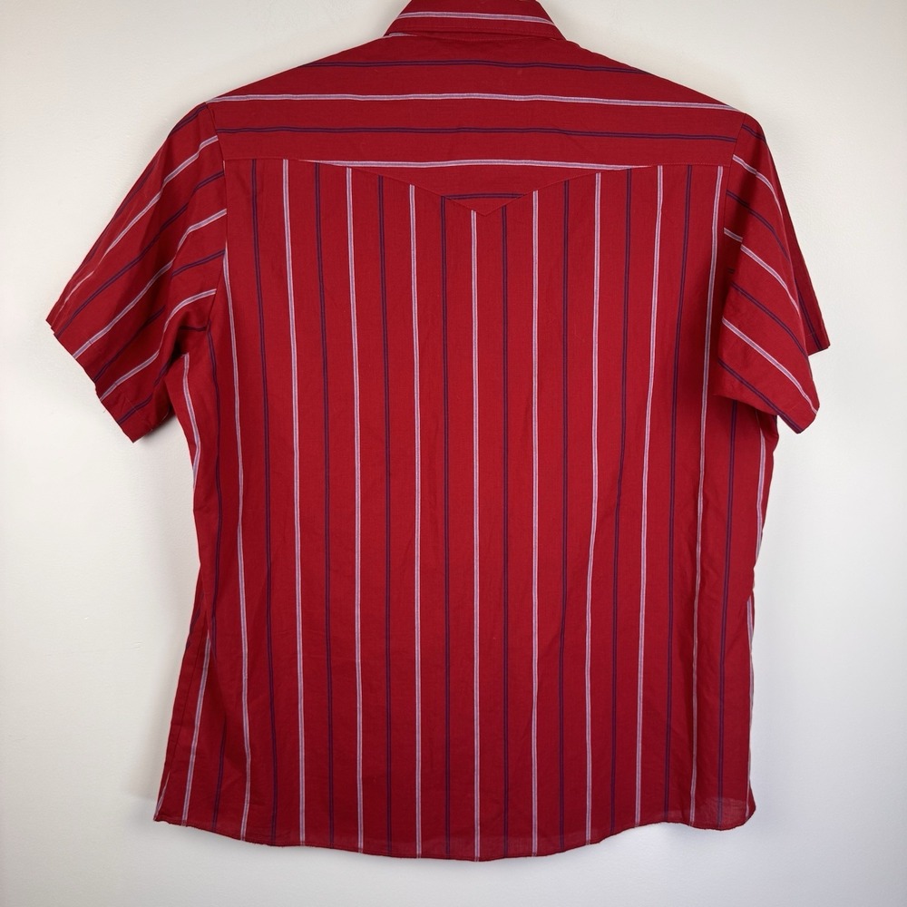 Wrangler Western Shirt Men's 2XLT Red Black Striped Pearl Snaps Short Sleeve - Picture 5 of 6